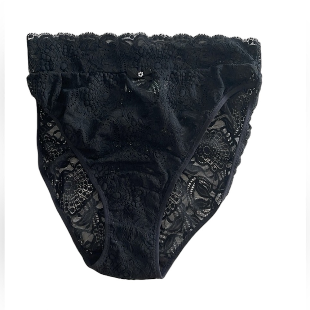 NWOT Vintage Guy Laroche Chic Black Lace High-Waisted Panty